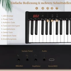 Tragbares Elektronisches Keyboard mit 61 Tasten & Ständer & Hocker Elektroklavier Digitale Keyboard