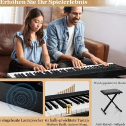 Tragbares Elektronisches Keyboard mit 61 Tasten & Ständer & Hocker Elektroklavier Digitale Keyboard