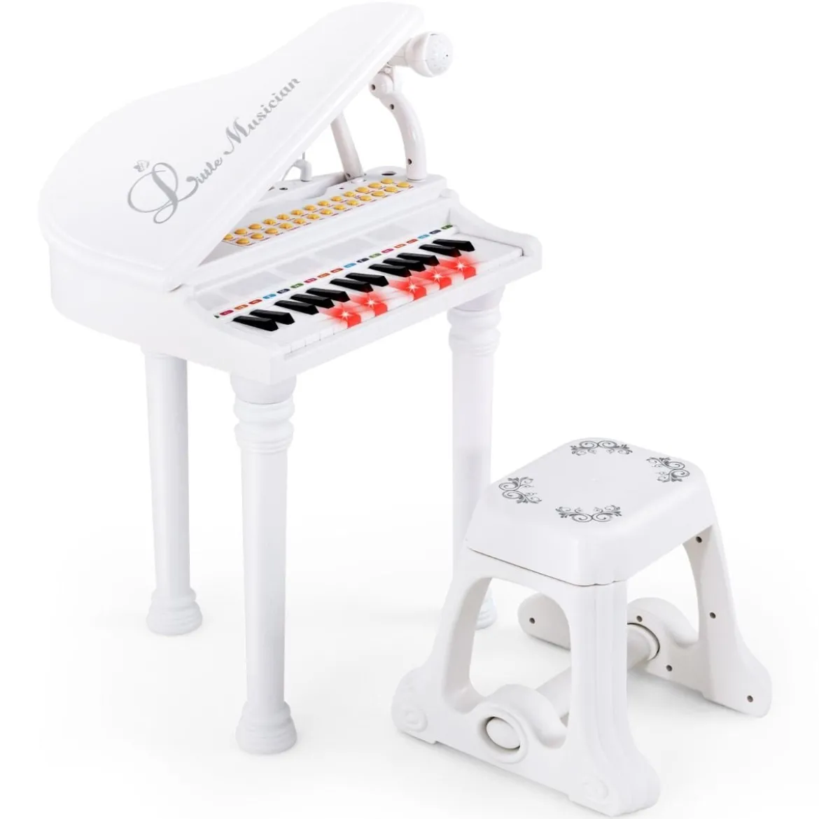 Tragbares Spielzeugklavier mit Hocker Elektronische Klaviertastatur 35 x 30 x 55 cm Weiß