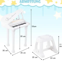Tragbares Spielzeugklavier mit Hocker Elektronische Klaviertastatur 35 x 30 x 55 cm Weiß