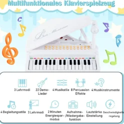 Tragbares Spielzeugklavier mit Hocker Elektronische Klaviertastatur 35 x 30 x 55 cm Weiß