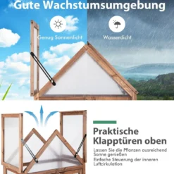 Tragbares 3-stöckiges Mini-Gewächshaus aus Holz mit Abnehmbaren Regalen Transparent