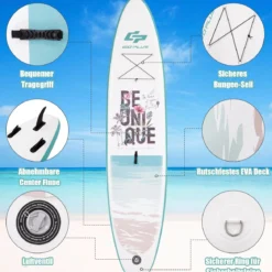 Tragbares Surfbrett Stand Up Surfbrett Aufblasbares Board 335 x 76 x 16 cm Blau