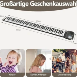 Tragbares 88 Tasten Roll Up Piano mit 128 Rhythmen & MIDI-Bluetooth Silikon Schwarz