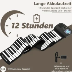 Tragbares 88 Tasten Roll Up Piano mit 128 Rhythmen & MIDI-Bluetooth Silikon Schwarz