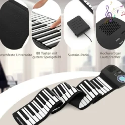 Tragbares 88 Tasten Roll Up Piano mit 128 Rhythmen & MIDI-Bluetooth Silikon Schwarz