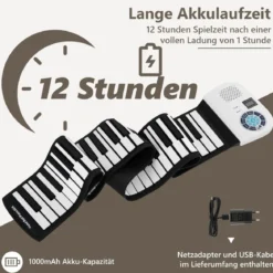 Tragbares 88 Tasten Roll Up Piano mit 128 Rhythmen & MIDI-Bluetooth Silikon Weiß
