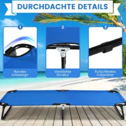 Tragbares zusammenklappbares Campingbett 190 cm Langes Stoff-Schlafbett Blau