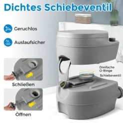Tragbare Toilette kompakte Innen- und Außenkommode mit 20L abnehmbarem Abfalltank Grau