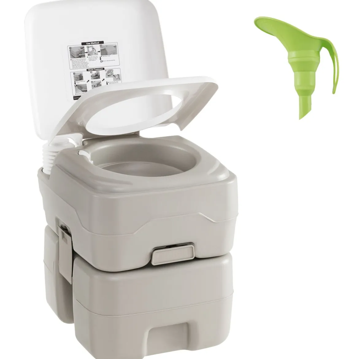 Tragbare Toilette mit 20 L Abfalltank kompakte Reise-WC mit Spülpumpe & Teleskoptrichter Grau