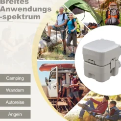 Tragbare Toilette mit 20 L Abfalltank kompakte Reise-WC mit Spülpumpe & Teleskoptrichter Grau
