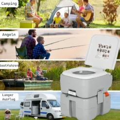 tragbare Toilette Outdoor-Campingtoilette 41,5 cm x 36,5 cm x 42 cm Grau mit Wasserstandsanzeige auslaufsicher bis 200 kg belastbar