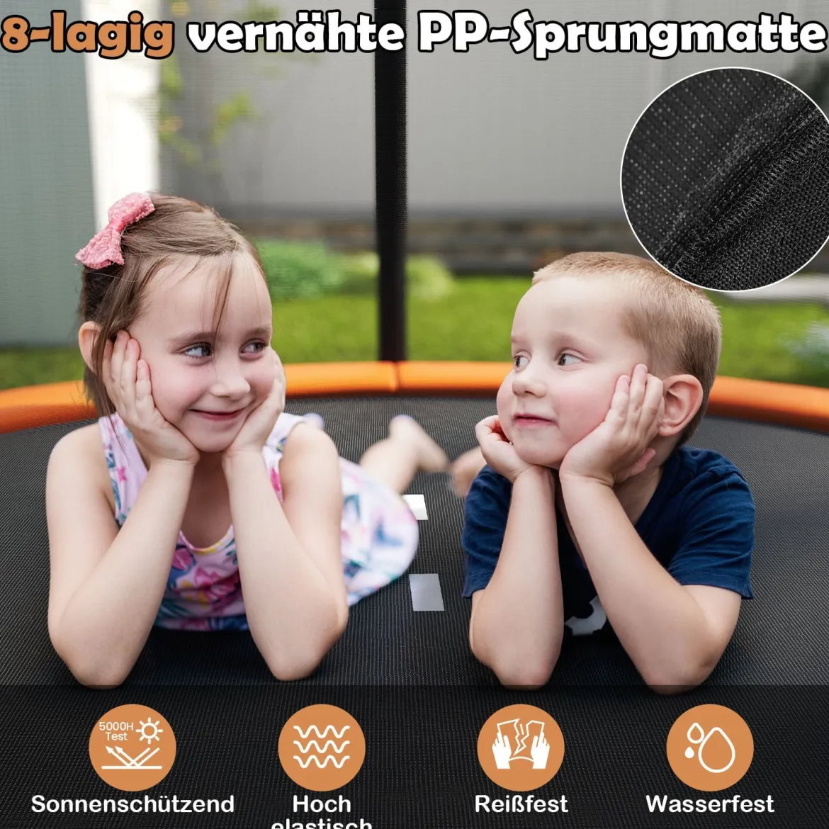 Trampolin outdoor mit Leiter Gartentrampolin rund mit Sicherheitsnetz Randabdeckung & Metallrahmen Ø366cm Orange