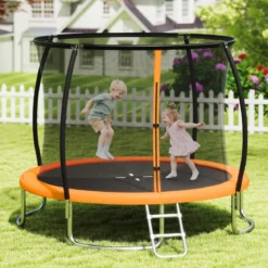 Trampolin outdoor mit Leiter Gartentrampolin rund mit Sicherheitsnetz Randabdeckung & Metallrahmen Ø366cm Orange