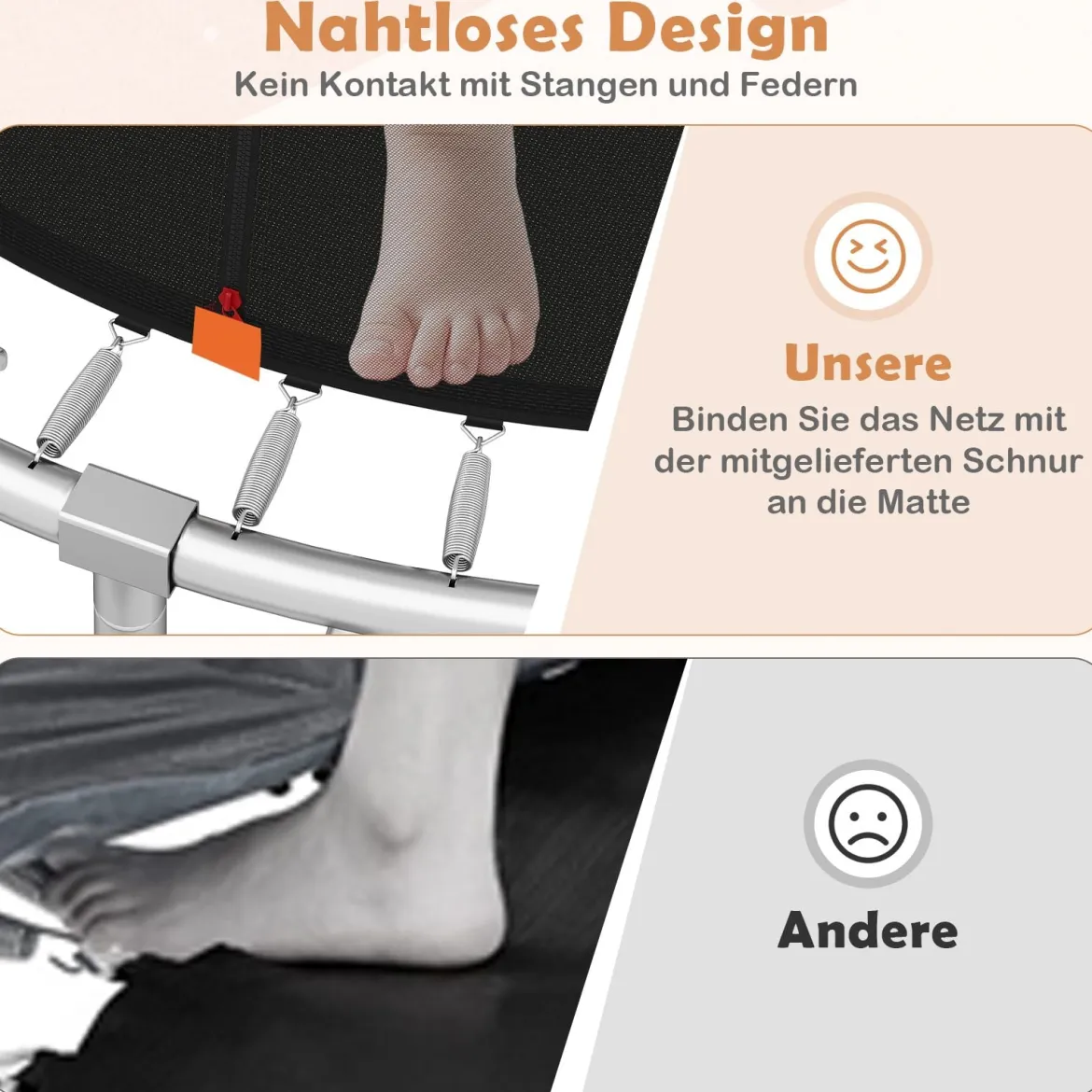 Trampolin outdoor mit Leiter Gartentrampolin rund mit Sicherheitsnetz Randabdeckung & Metallrahmen Ø366cm Orange