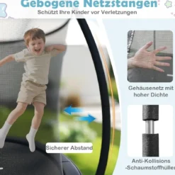 Trampolin outdoor mit Leiter Gartentrampolin rund mit Sicherheitsnetz Randabdeckung & Metallrahmen Ø244cm Schwarz