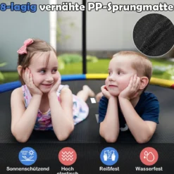 Trampolin outdoor mit Leiter Gartentrampolin rund mit Sicherheitsnetz Randabdeckung & Metallrahmen Ø366cm Bunt
