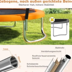 Trampolin outdoor mit Leiter Gartentrampolin rund mit Sicherheitsnetz Ø244cm Orange