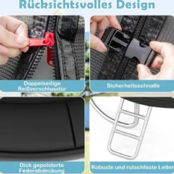 Trampolin outdoor mit Leiter Gartentrampolin rund mit Sicherheitsnetz Randabdeckung & Metallrahmen Ø305cm Schwarz