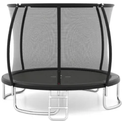 Trampolin outdoor mit Leiter Gartentrampolin rund mit Sicherheitsnetz Randabdeckung & Metallrahmen Ø305cm Schwarz