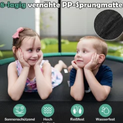 Trampolin outdoor mit Leiter Gartentrampolin rund mit Sicherheitsnetz Randabdeckung & Metallrahmen Ø366cm Grün