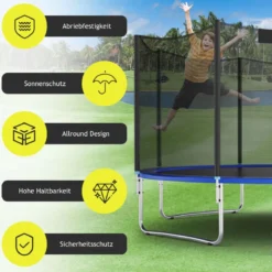 Trampolin Sicherheitsnetz für Gartentrampoline Ersatznetz außenliegend mit Reißverschluss und Schnallen Ø 366 cm