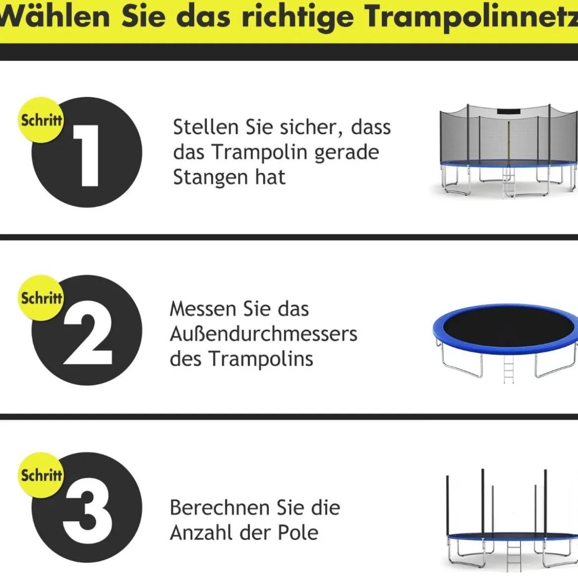 Trampolin Sicherheitsnetz für Gartentrampoline Ersatznetz außenliegend mit Reißverschluss und Schnallen Ø 366 cm