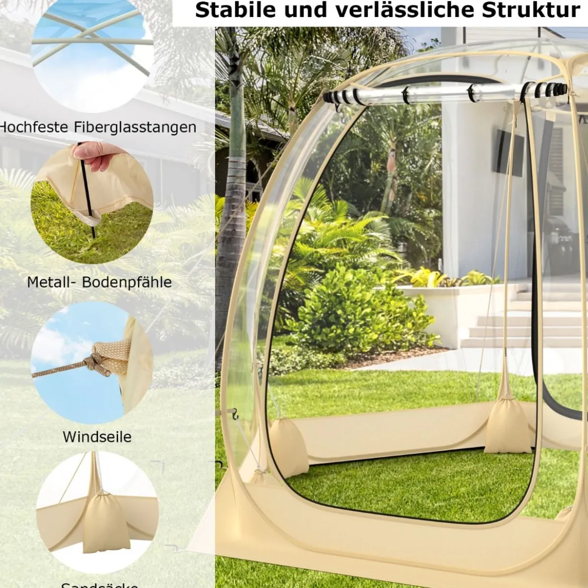 Transparentes Zelt Pop Up Zelt für 6-10 Personen mit 2 großen Rolltüren faltbares Sportzelt