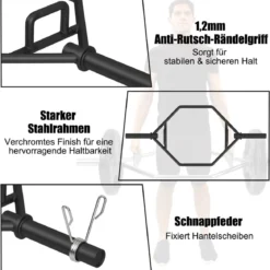 Trap Bar mit 2 Federverschlüsse & Klappbarem Griff Hantelstange Hex Bar Olympic Bar
