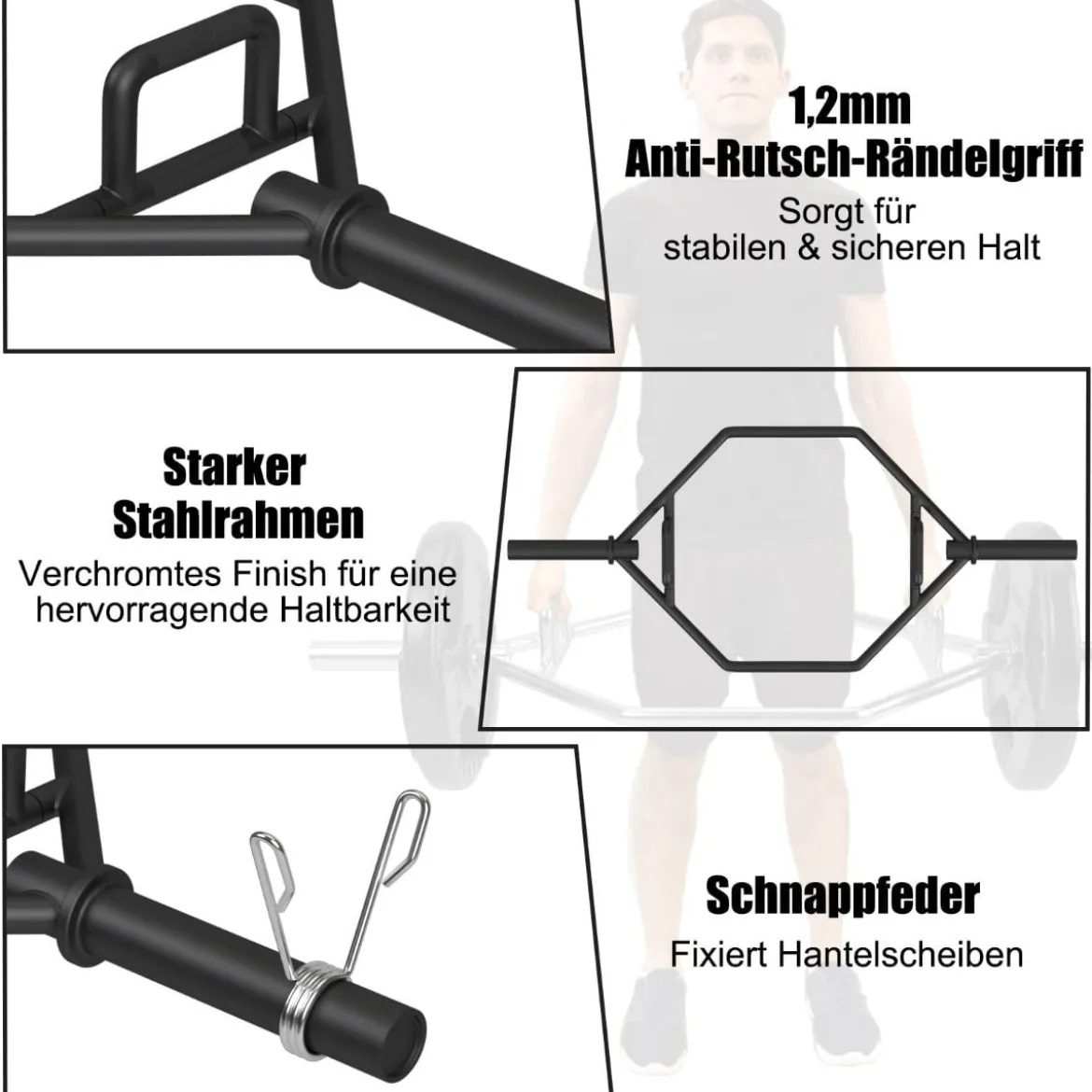 Trap Bar mit 2 Federverschlüsse & Klappbarem Griff Hantelstange Hex Bar Olympic Bar