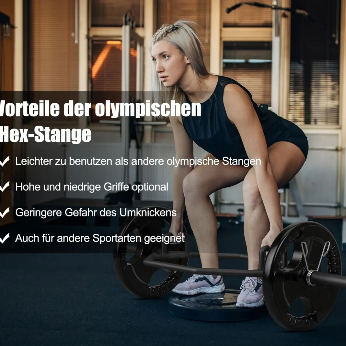 Trap Bar mit 2 Federverschlüsse & Klappbarem Griff Hantelstange Hex Bar Olympic Bar