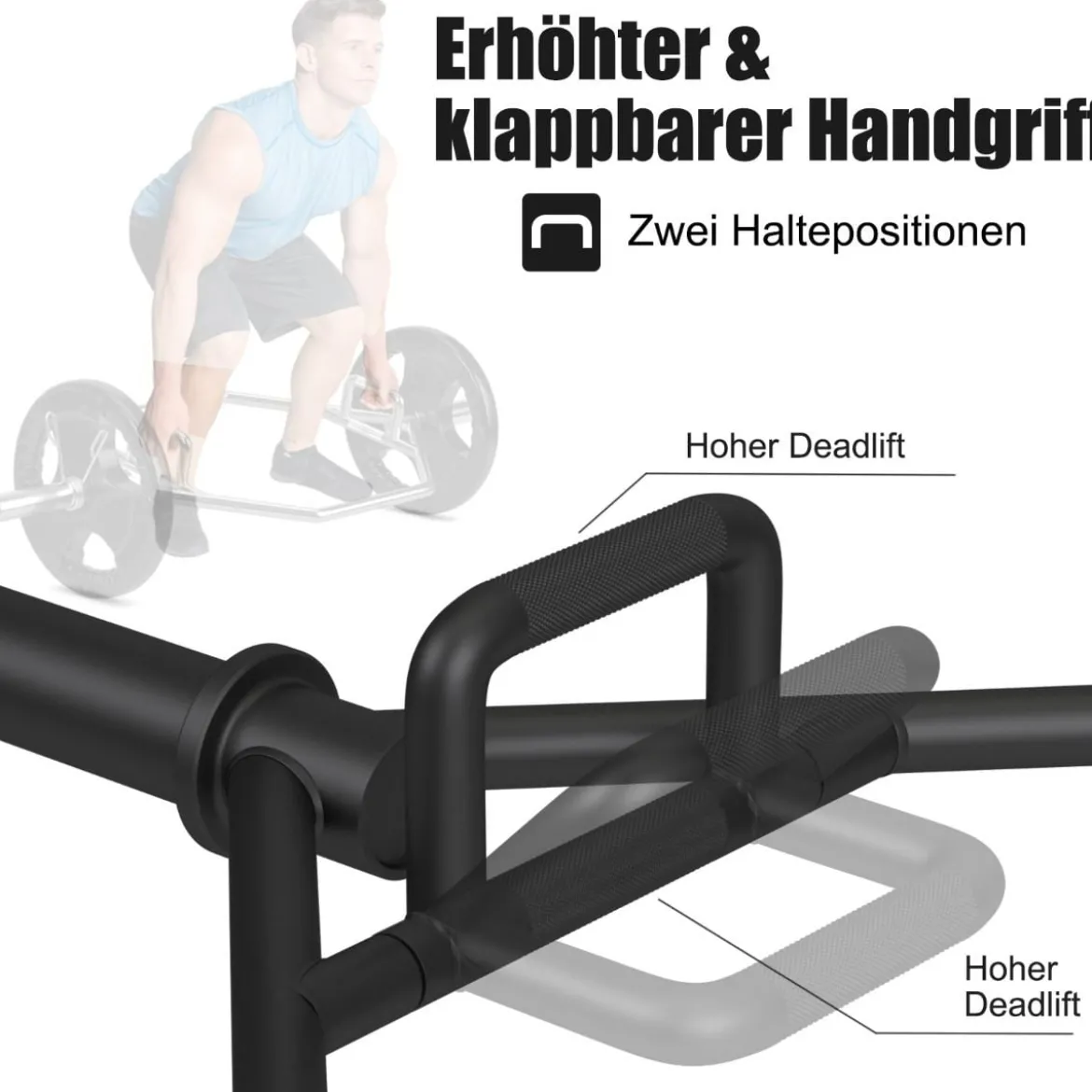 Trap Bar mit 2 Federverschlüsse & Klappbarem Griff Hantelstange Hex Bar Olympic Bar