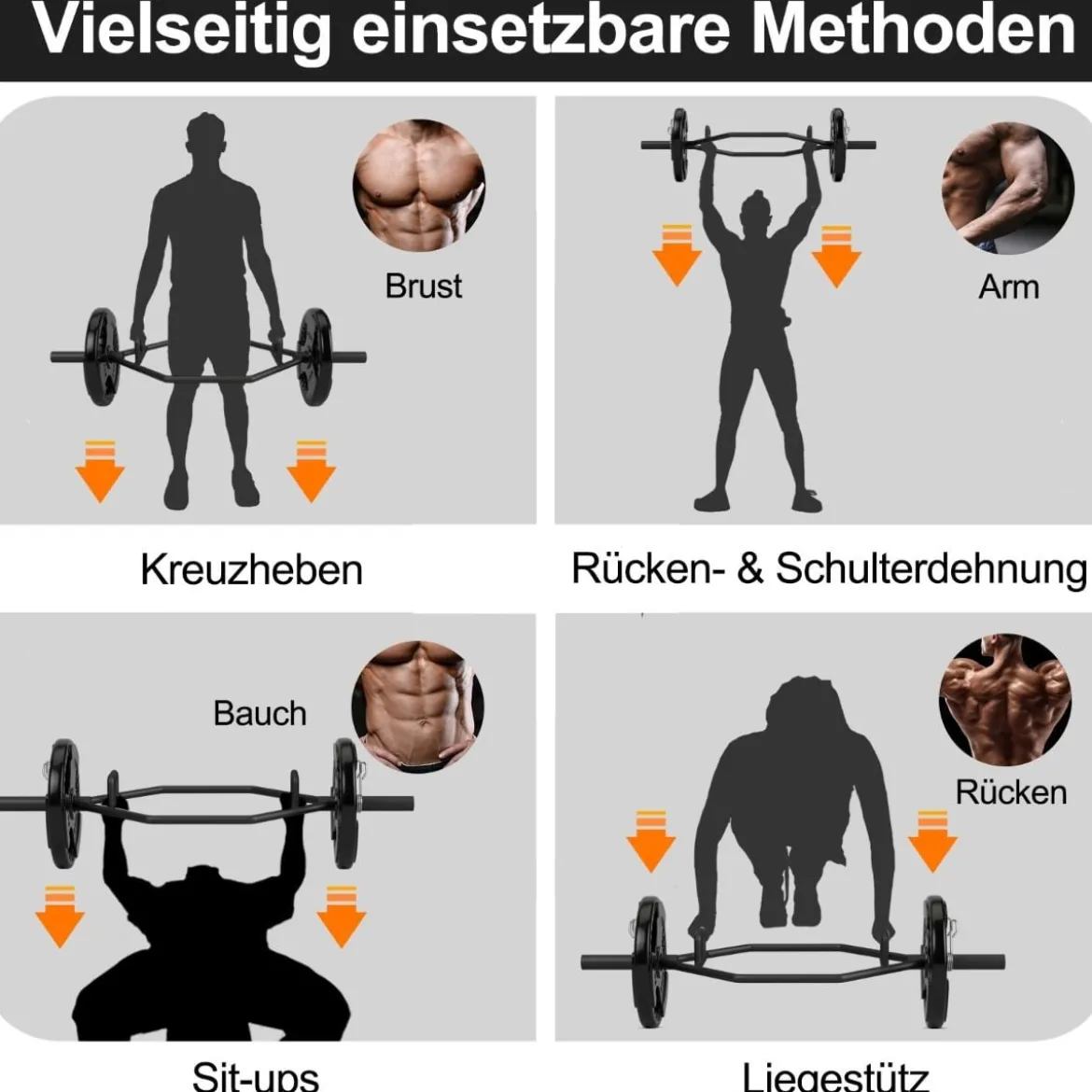 Trap Bar mit 2 Federverschlüsse & Klappbarem Griff Hantelstange Hex Bar Olympic Bar