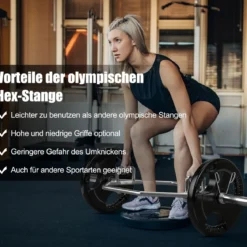 Trap Bar mit 2 Federverschlüsse & Klappbarem Griff Hantelstange Hex Bar Olympic Bar Silber