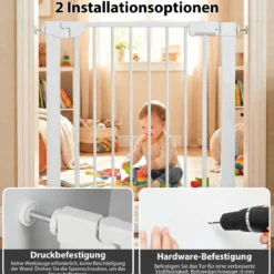 Treppenschutzgitter ohne Bohren mit 75-82 cm Breite Auto-Close Türschutzgitter Weiß