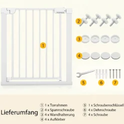 Treppenschutzgitter ohne Bohren mit 75-82 cm Breite Auto-Close Türschutzgitter Weiß
