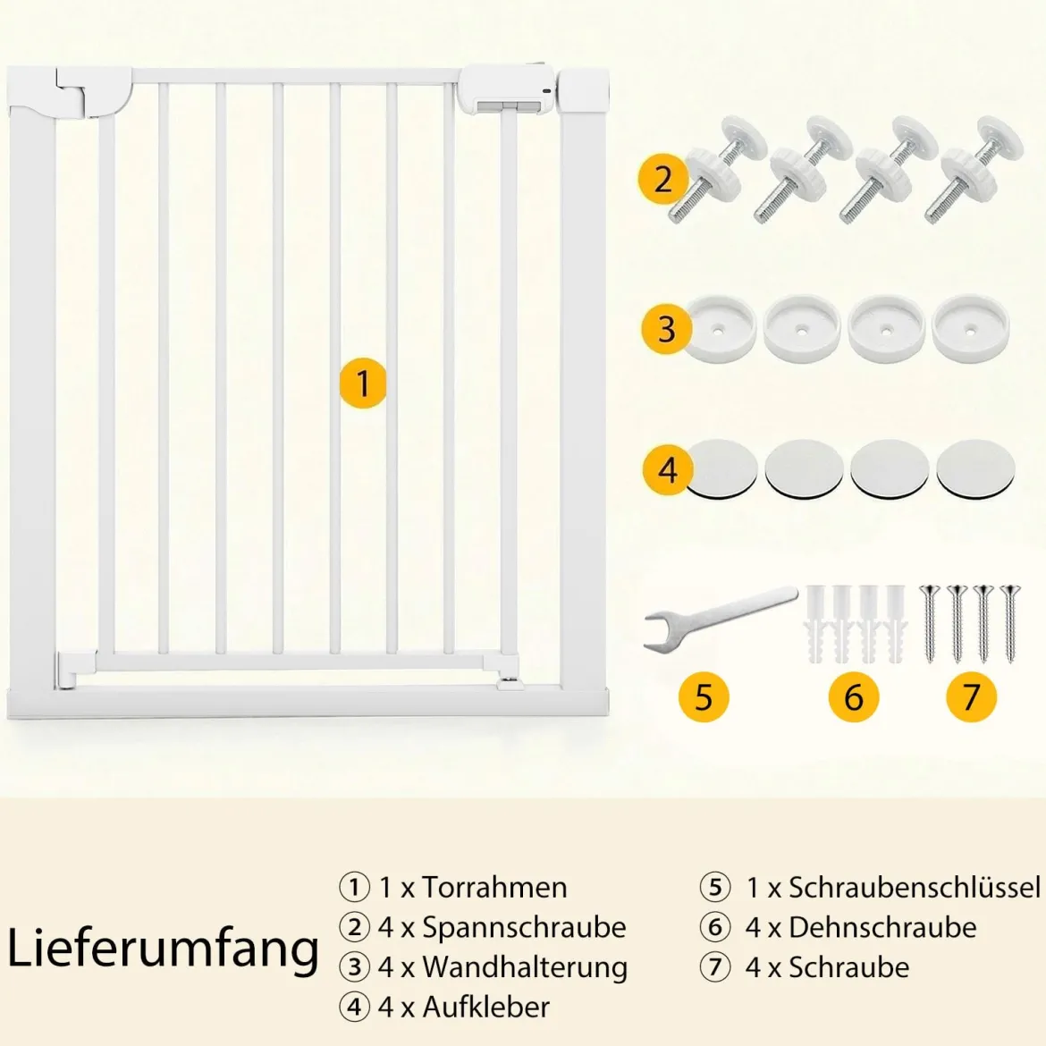Treppenschutzgitter ohne Bohren mit 75-82 cm Breite Auto-Close Türschutzgitter Weiß