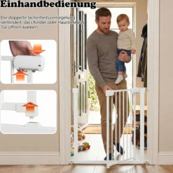 Treppenschutzgitter ohne Bohren mit 75-82 cm Breite Auto-Close Türschutzgitter Weiß