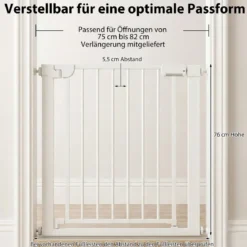 Treppenschutzgitter ohne Bohren mit 75-82 cm Breite Auto-Close Türschutzgitter Weiß