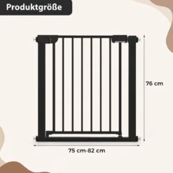 Treppenschutzgitter ohne Bohren mit 75-82 cm Breite Auto-Close Türschutzgitter Schwarz