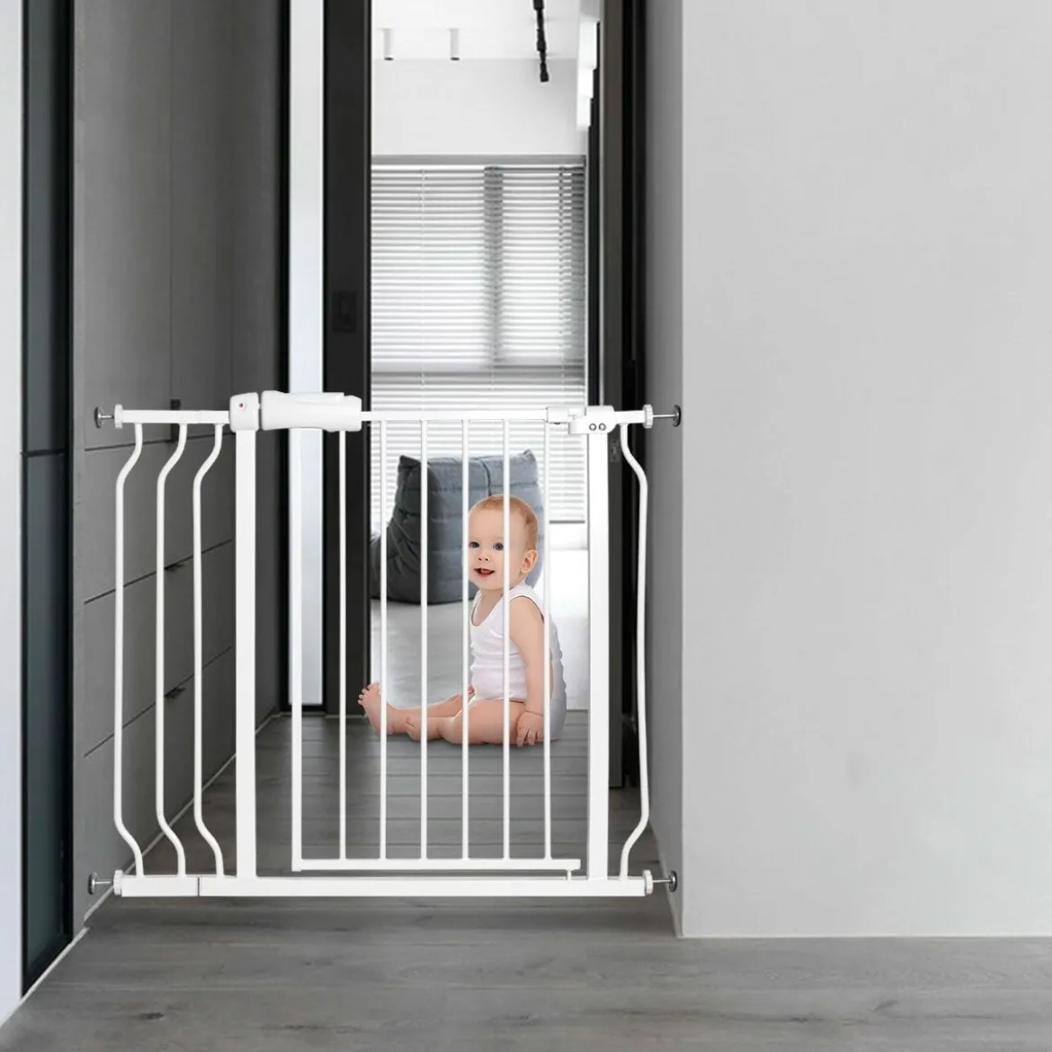 Treppenschutzgitter Schutzgitter ohne Bohrenerweiterbar von 74-98cm Weiß