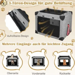 3-türige Klappbare Hundekiste mit Abnehmbarem Pad & Metallrahmen 65 x 45 x 45 cm