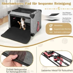 3-türige Klappbare Hundekiste mit Abnehmbarem Pad & Metallrahmen 65 x 45 x 45 cm