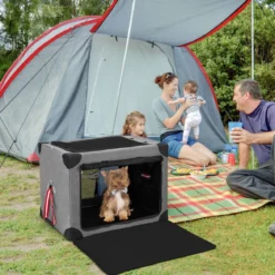 3-türige Klappbare Hundekiste mit Abnehmbarem Pad & Metallrahmen 65 x 45 x 45 cm