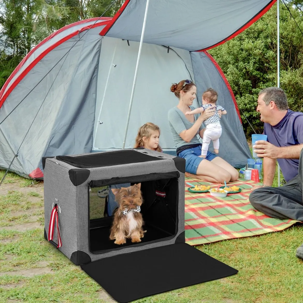 3-türige Klappbare Hundekiste mit Abnehmbarem Pad & Metallrahmen 65 x 45 x 45 cm
