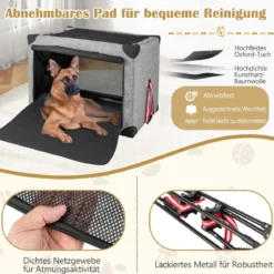 3-türige Klappbare Hundekiste mit Abnehmbarem Pad & Metallrahmen 93 x 66 x 66 cm