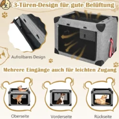 3-türige Klappbare Hundekiste mit Abnehmbarem Pad & Metallrahmen 93 x 66 x 66 cm