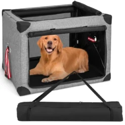 3-türige Klappbare Hundekiste mit Abnehmbarem Pad & Metallrahmen 93 x 66 x 66 cm