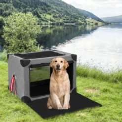 3-türige Klappbare Hundekiste mit Abnehmbarem Pad & Metallrahmen 93 x 66 x 66 cm
