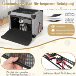 3-türige Klappbare Hundekiste mit Abnehmbarem Pad & Metallrahmen 80 x 59 x 59 cm